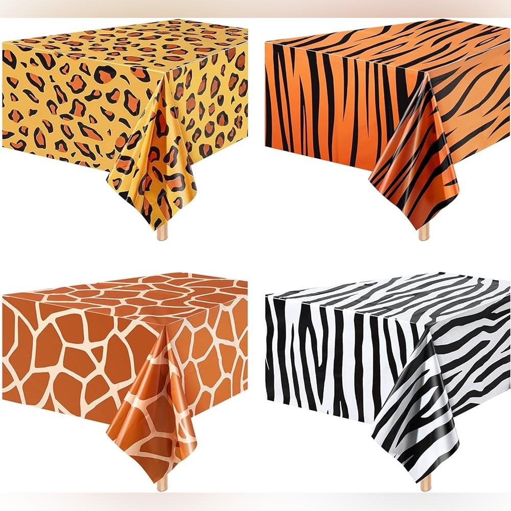 Animal Safari Tablecloth, Jungle Animal Theme Giraffe Tiger Zebra Print